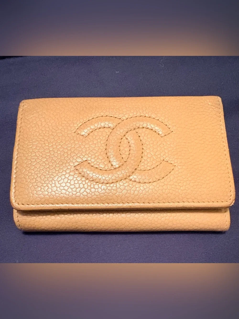 Vintage CHANEL Timeless CC Beige Caviar Leather 6 Key Case Card 8 Series